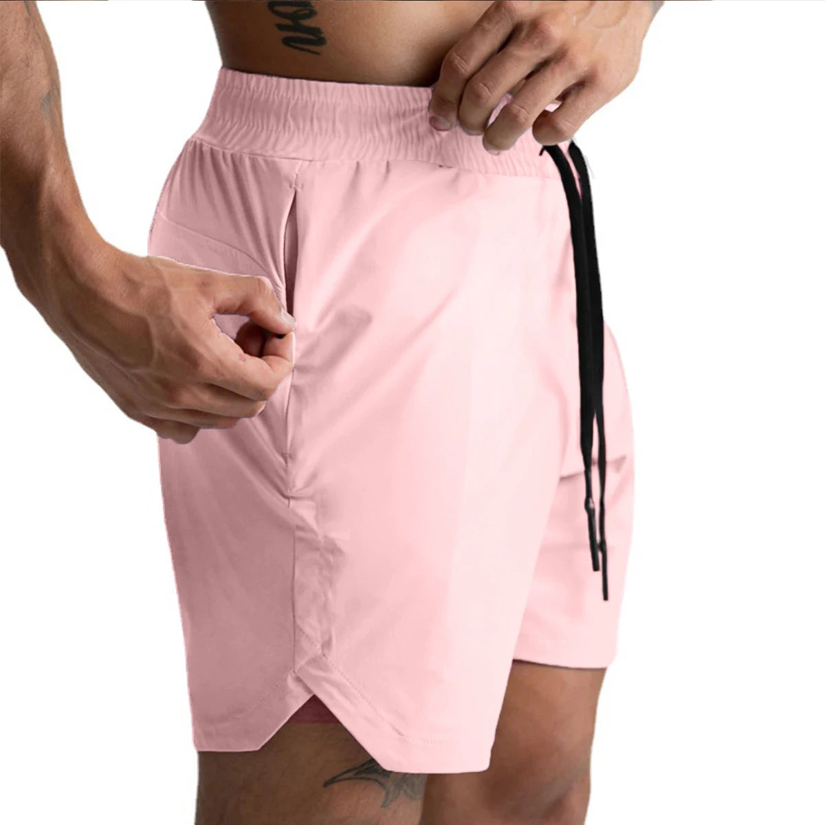 2024 Herren Laufshorts Einlagig Gewebt Schnell Trocknend Fitnessstudio Einfarbig Fitness Sport Freizeit Training Sportbekleidung Fünfpunkt-Hose Neu