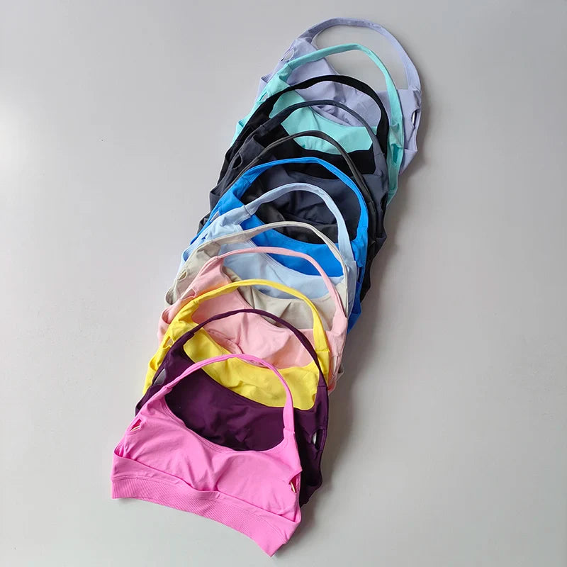 Soutien-gorge de sport rembourré – Soutien-gorge d'entraînement sans couture antichoc avec bretelles tour de cou, maintien moyen