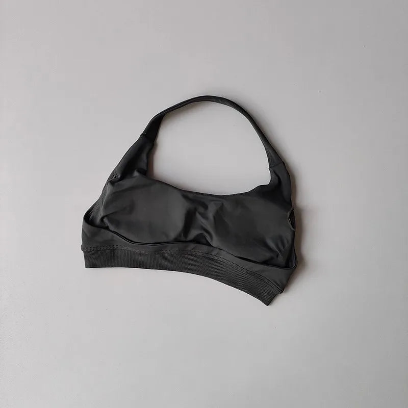 Soutien-gorge de sport rembourré – Soutien-gorge d'entraînement sans couture antichoc avec bretelles tour de cou, maintien moyen