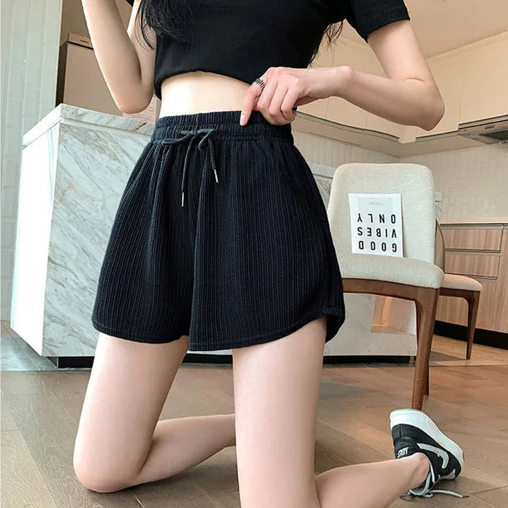Damen Yoga Shorts Sommer Oberbekleidung mittelhohe Freizeithose lockere gerade Hose Damen stilvolle dünne atmungsaktive weite Bein Gym Shorts