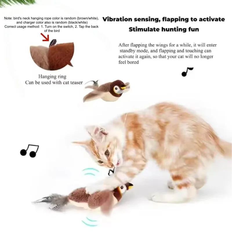 Heißes simuliertes Vogel-Katzenspielzeug Interaktives Spielzeug Hund wiederaufladbarer zwitschernder flatternder Vogel (nicht fliegend) Berührungsaktiviertes Plüsch-Haustierspielzeug