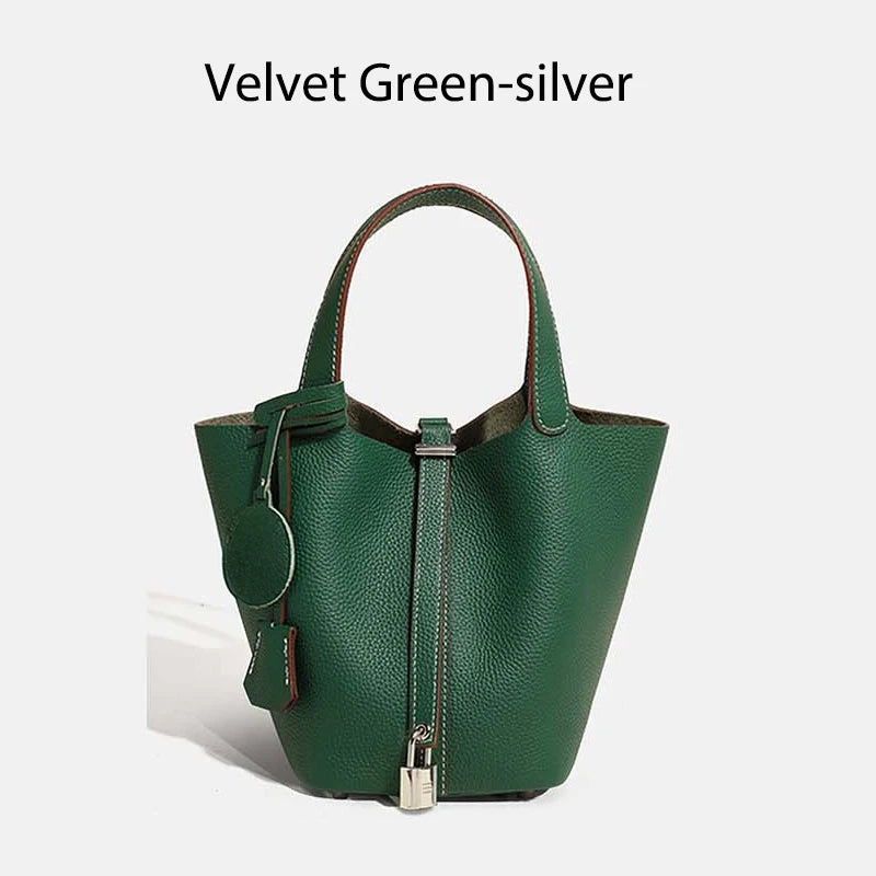 Sac Seau en Cuir pour Femme - Sac à Main en Cuir Véritable | Grand Sac Fourre-Tout avec Ferrure Argentée