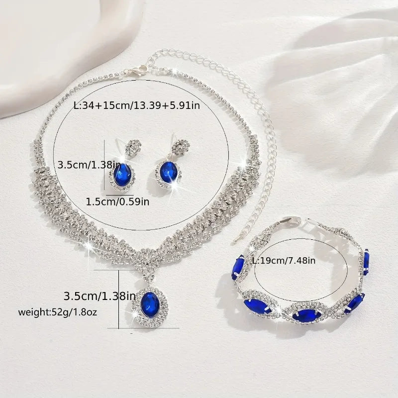 Elegantes Brautschmuck-Set – Halskette und Ohrringe mit Kristall (verschiedene Farben)