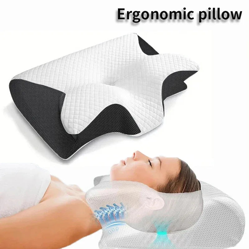 Neues 2-in-1 Ergonomisches Memory Foam Kissen, Hilfe bei Schlaf, Nackenschutz, zervikales orthopädisches Reise-Nackenkissen zum Schlafen für Zuhause