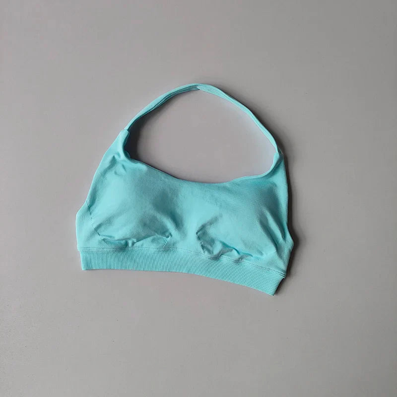 Soutien-gorge de sport rembourré – Soutien-gorge d'entraînement sans couture antichoc avec bretelles tour de cou, maintien moyen