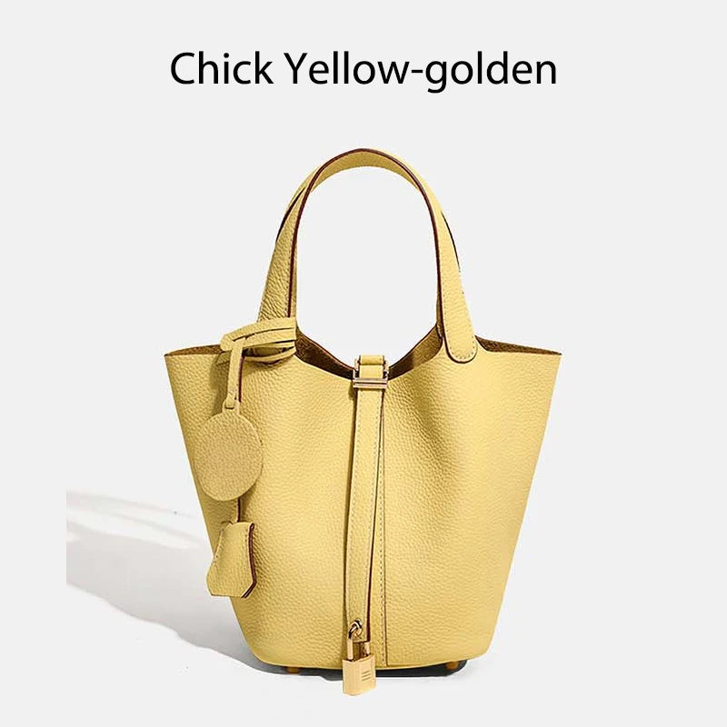 Sac Seau en Cuir pour Femme - Sac à Main en Cuir Véritable | Grand Sac Fourre-Tout avec Ferrure Argentée