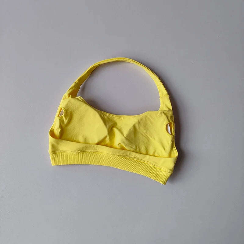 Soutien-gorge de sport rembourré – Soutien-gorge d'entraînement sans couture antichoc avec bretelles tour de cou, maintien moyen