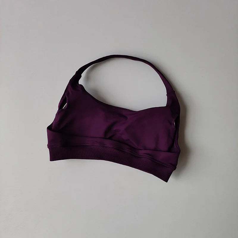 Soutien-gorge de sport rembourré – Soutien-gorge d'entraînement sans couture antichoc avec bretelles tour de cou, maintien moyen