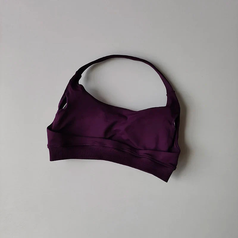Soutien-gorge de sport rembourré – Soutien-gorge d'entraînement sans couture antichoc avec bretelles tour de cou, maintien moyen