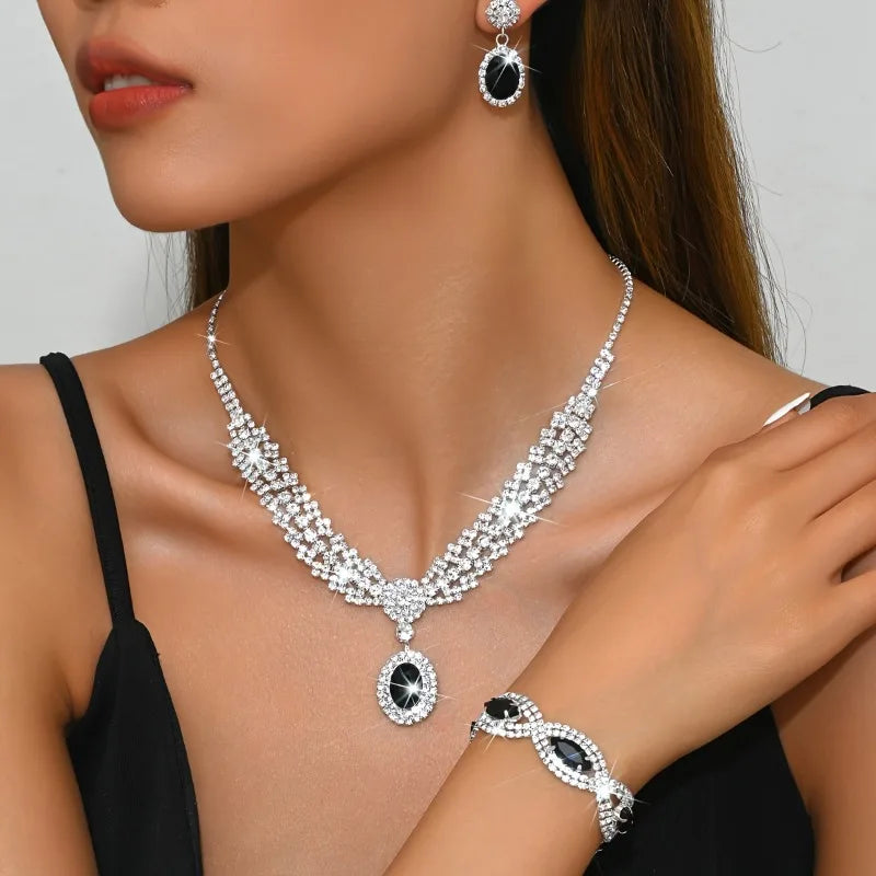 Elegantes Brautschmuck-Set – Halskette und Ohrringe mit Kristall (verschiedene Farben)