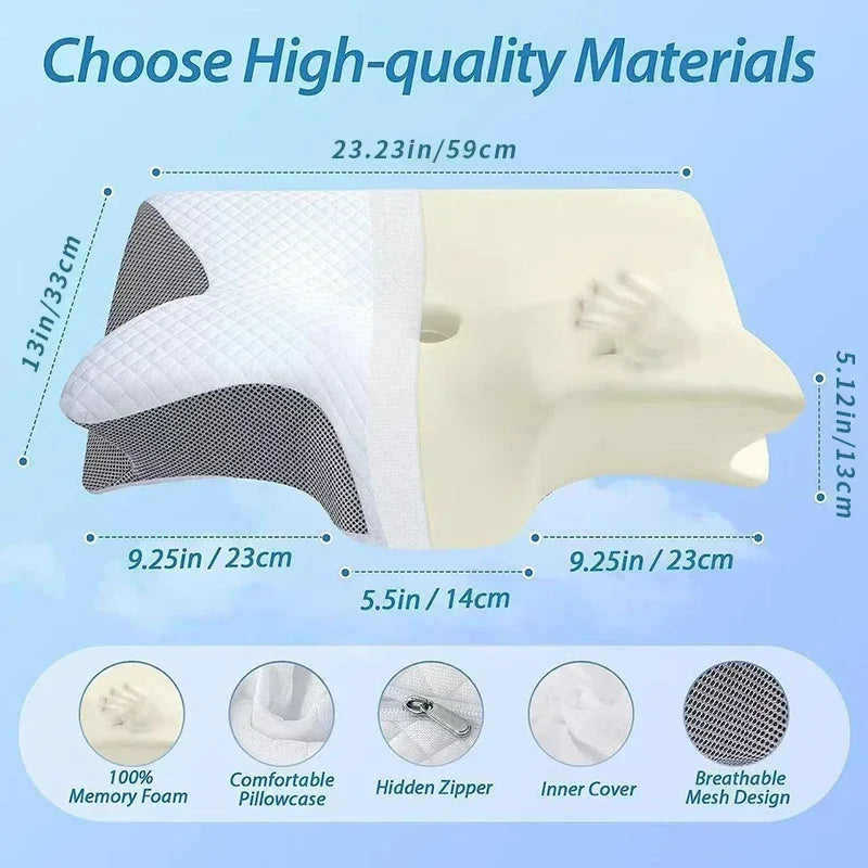 Neues 2-in-1 Ergonomisches Memory Foam Kissen, Hilfe bei Schlaf, Nackenschutz, zervikales orthopädisches Reise-Nackenkissen zum Schlafen für Zuhause