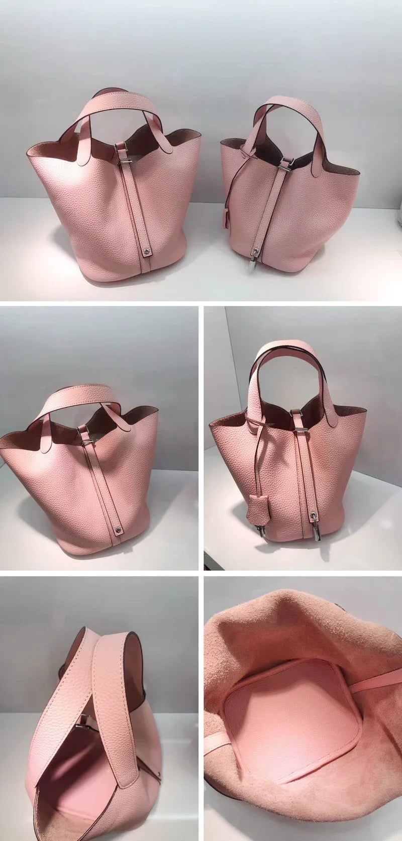 Damen Leder Eimer Tasche - Handtasche aus echtem Leder | Große Tragetasche mit silbernen Beschlägen