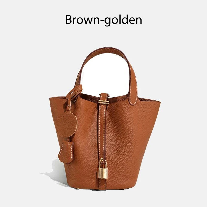 Sac Seau en Cuir pour Femme - Sac à Main en Cuir Véritable | Grand Sac Fourre-Tout avec Ferrure Argentée