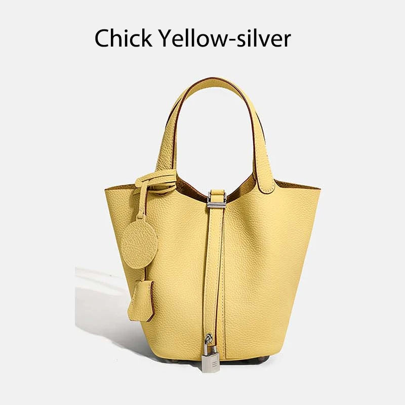 Sac Seau en Cuir pour Femme - Sac à Main en Cuir Véritable | Grand Sac Fourre-Tout avec Ferrure Argentée