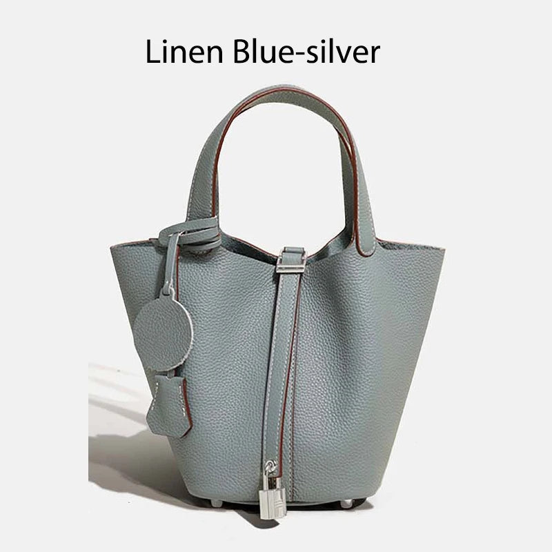 Sac Seau en Cuir pour Femme - Sac à Main en Cuir Véritable | Grand Sac Fourre-Tout avec Ferrure Argentée