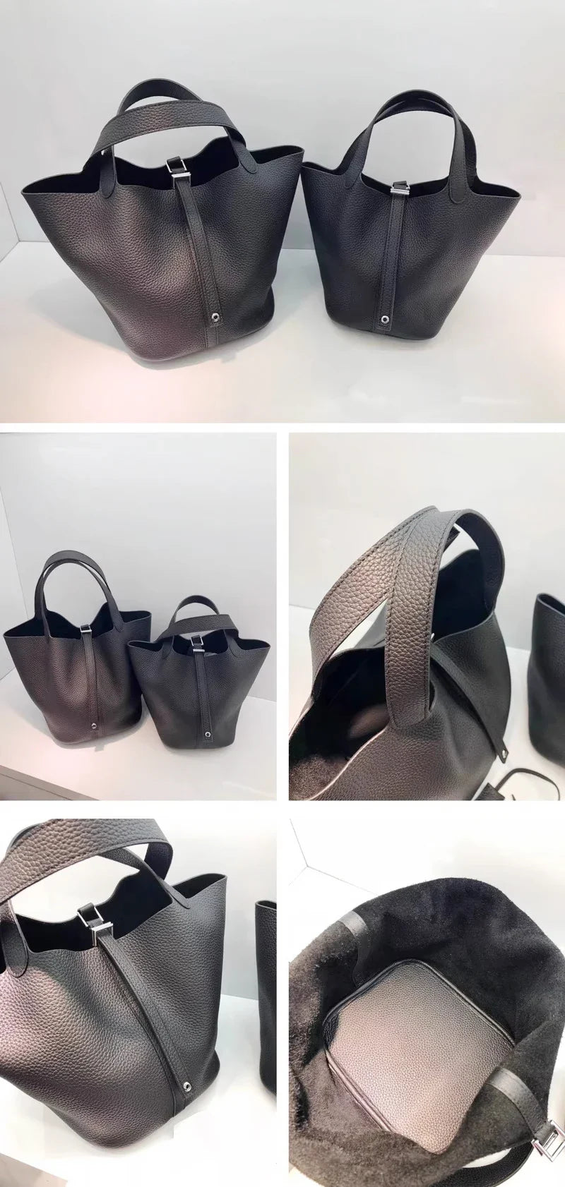 Damen Leder Eimer Tasche - Handtasche aus echtem Leder | Große Tragetasche mit silbernen Beschlägen