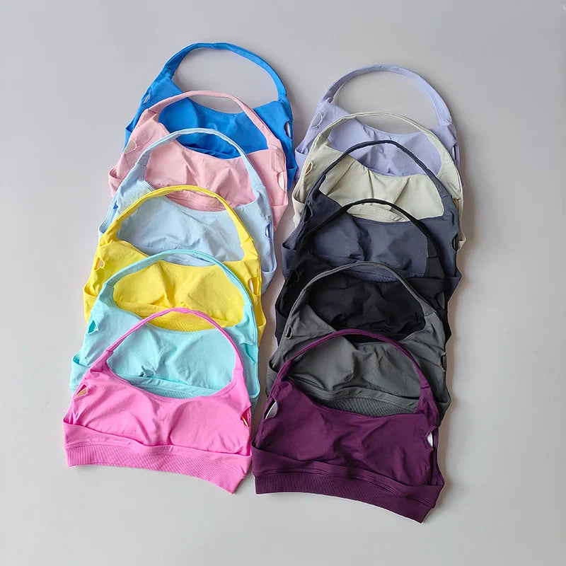 Soutien-gorge de sport rembourré – Soutien-gorge d'entraînement sans couture antichoc avec bretelles tour de cou, maintien moyen