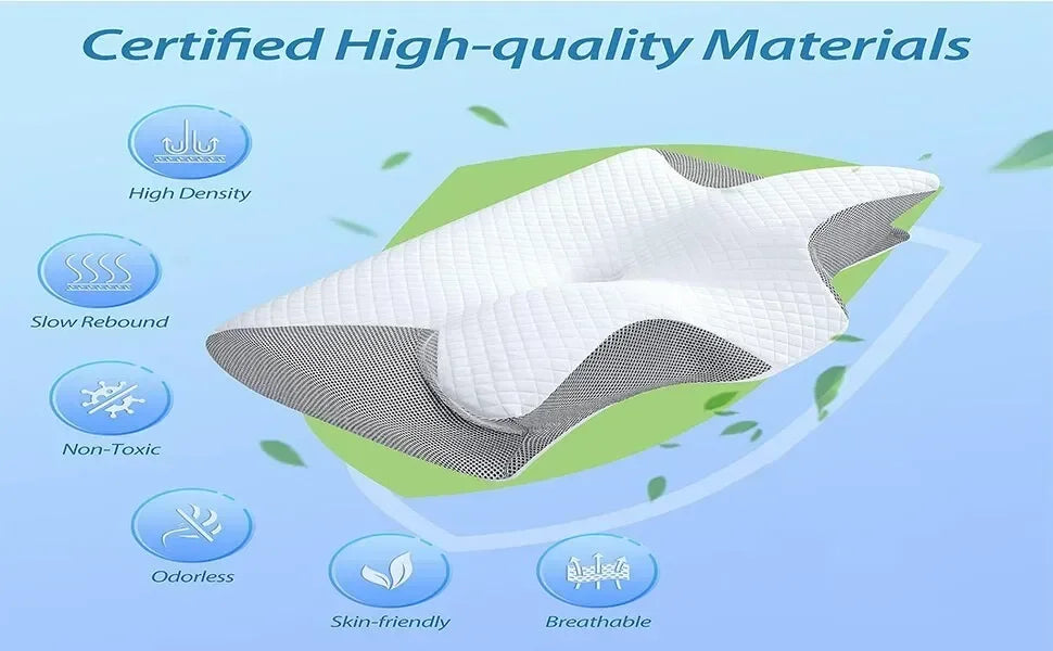 Neues 2-in-1 Ergonomisches Memory Foam Kissen, Hilfe bei Schlaf, Nackenschutz, zervikales orthopädisches Reise-Nackenkissen zum Schlafen für Zuhause