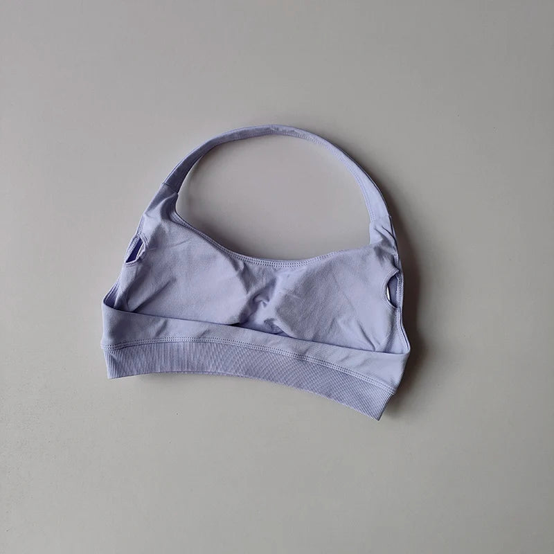 Soutien-gorge de sport rembourré – Soutien-gorge d'entraînement sans couture antichoc avec bretelles tour de cou, maintien moyen