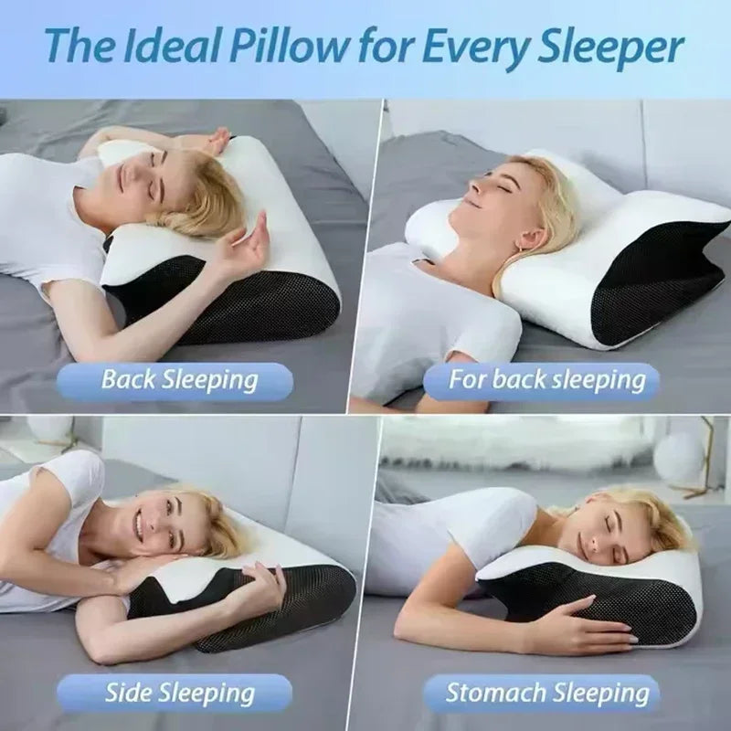 Neues 2-in-1 Ergonomisches Memory Foam Kissen, Hilfe bei Schlaf, Nackenschutz, zervikales orthopädisches Reise-Nackenkissen zum Schlafen für Zuhause