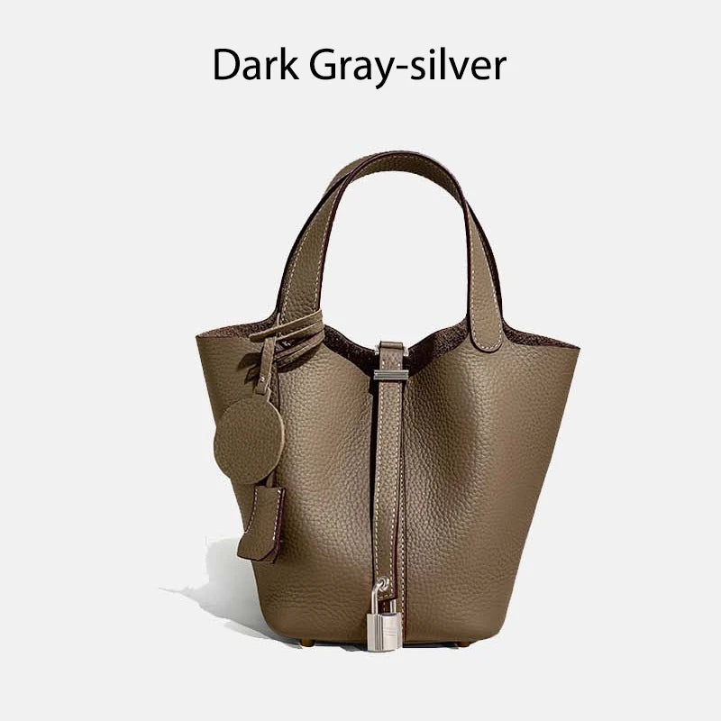 Sac Seau en Cuir pour Femme - Sac à Main en Cuir Véritable | Grand Sac Fourre-Tout avec Ferrure Argentée