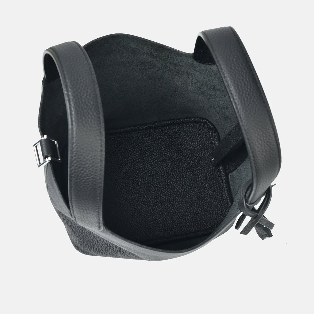 Damen Leder Eimer Tasche - Handtasche aus echtem Leder | Große Tragetasche mit silbernen Beschlägen