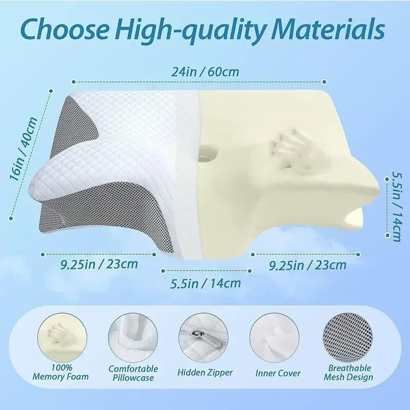 Neues 2-in-1 Ergonomisches Memory Foam Kissen, Hilfe bei Schlaf, Nackenschutz, zervikales orthopädisches Reise-Nackenkissen zum Schlafen für Zuhause