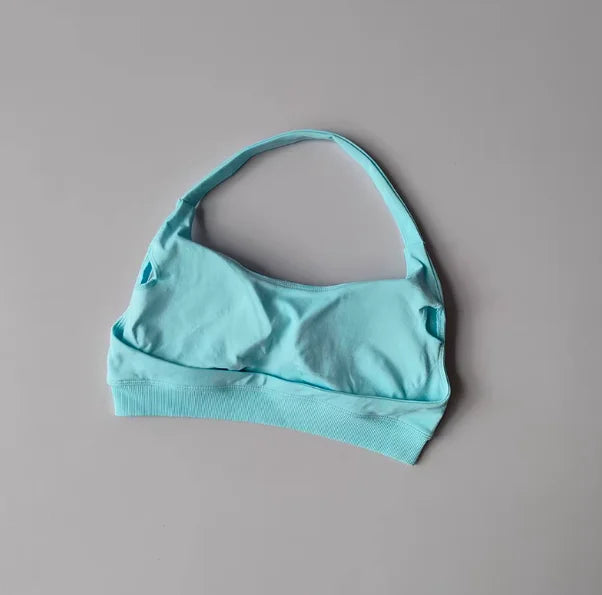 Soutien-gorge de sport rembourré – Soutien-gorge d'entraînement sans couture antichoc avec bretelles tour de cou, maintien moyen