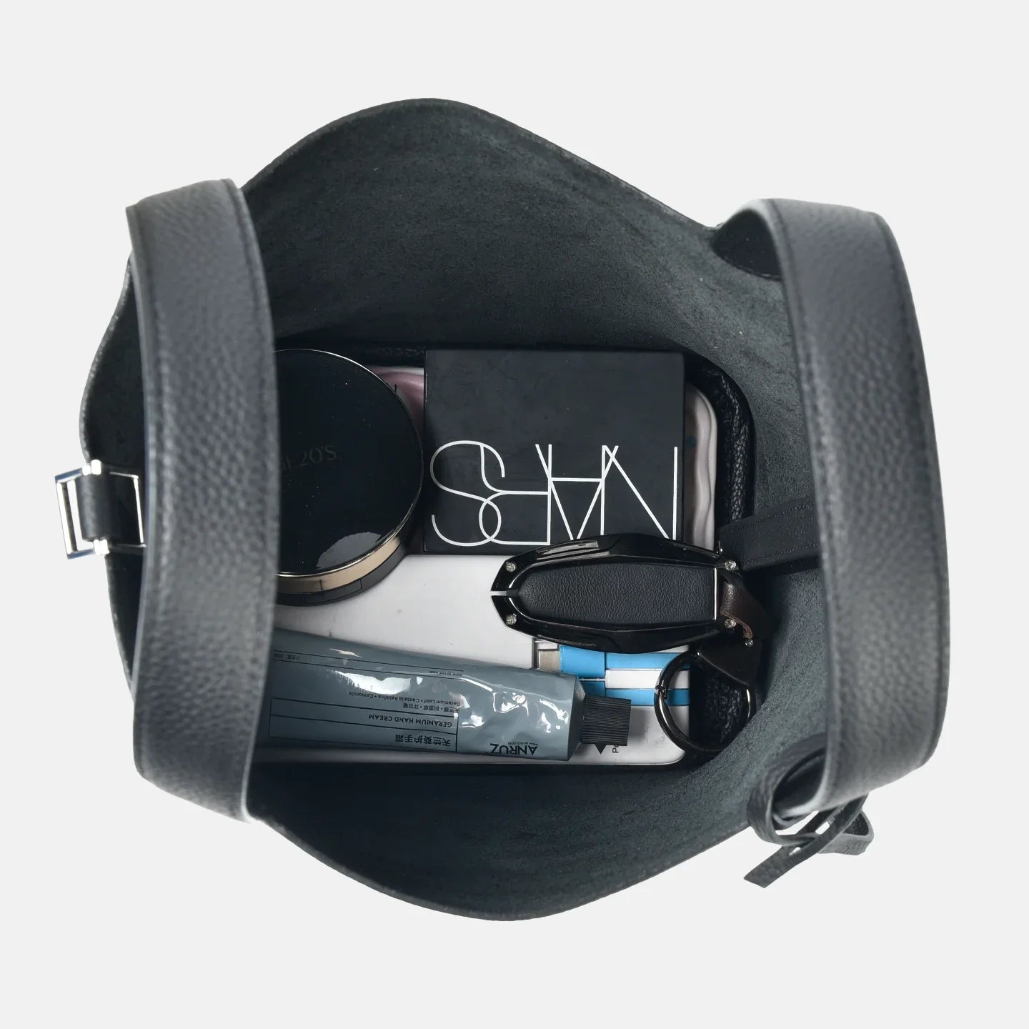 Damen Leder Eimer Tasche - Handtasche aus echtem Leder | Große Tragetasche mit silbernen Beschlägen