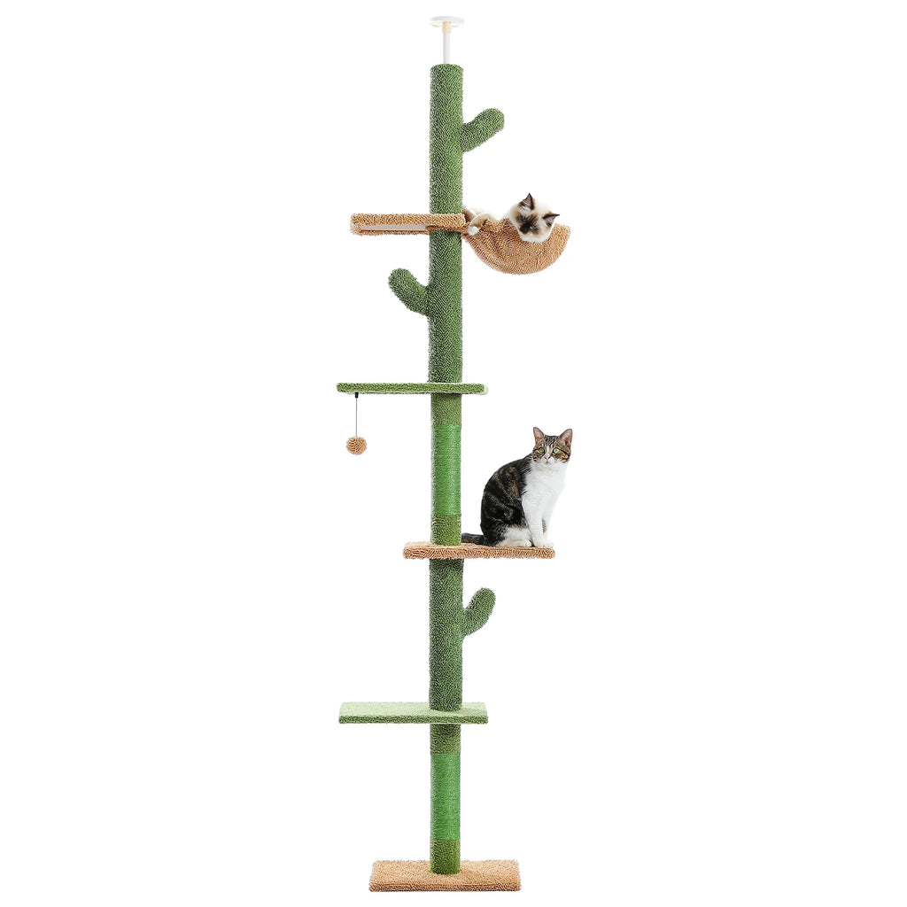 Katzenbaum 5-stufig, raumhoch, Kaktus-Kratzbaum, großer Kletterbaum mit Kratzsäule, Hängematte, baumelndem Ball für Hauskatzen
