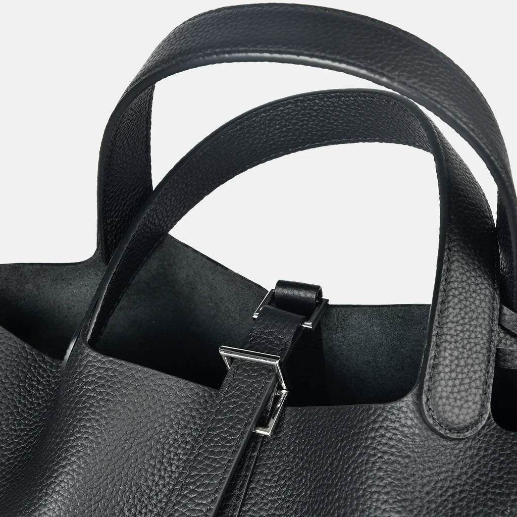 Damen Leder Eimer Tasche - Handtasche aus echtem Leder | Große Tragetasche mit silbernen Beschlägen