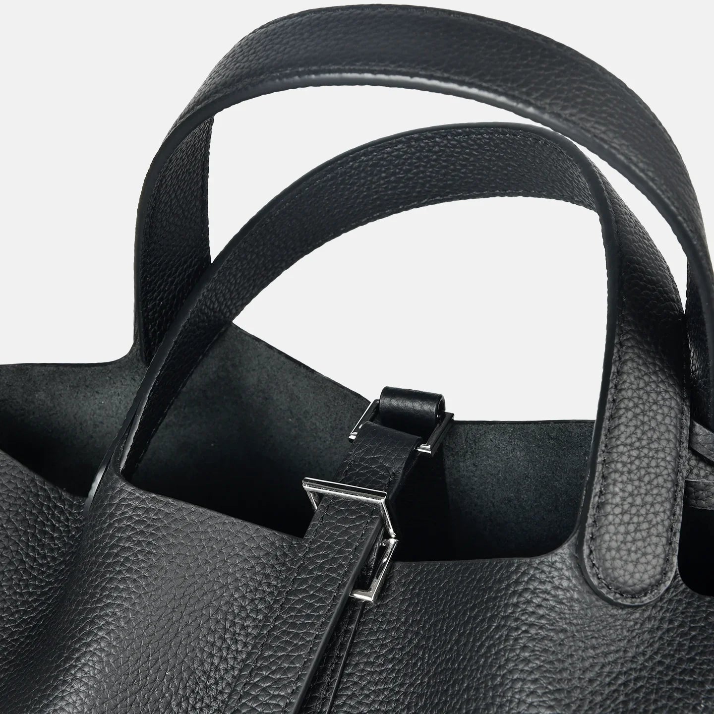 Damen Leder Eimer Tasche - Handtasche aus echtem Leder | Große Tragetasche mit silbernen Beschlägen