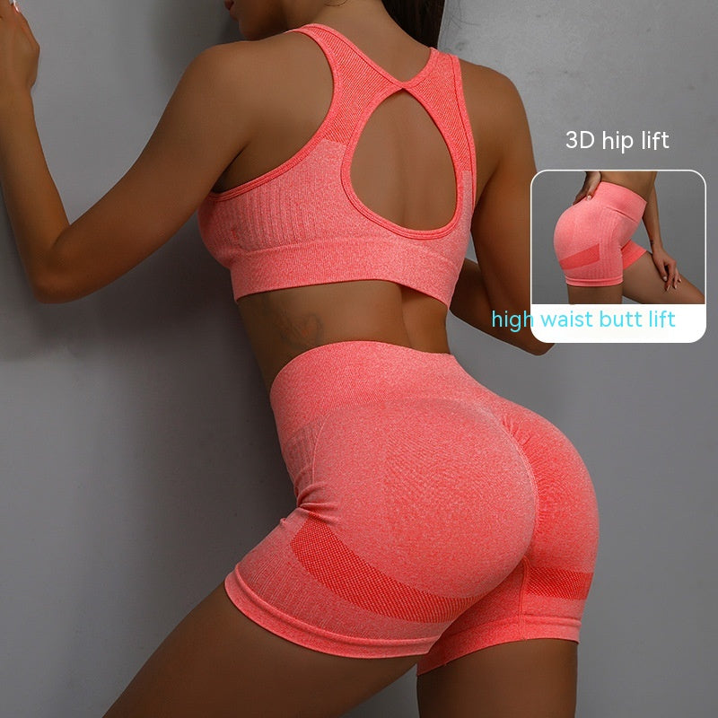 2tlg. Sport-Fitness-Yoga-Anzug, atmungsaktive Hip-Lifting-Shorts und hohler Rücken-BH, Damenbekleidung
