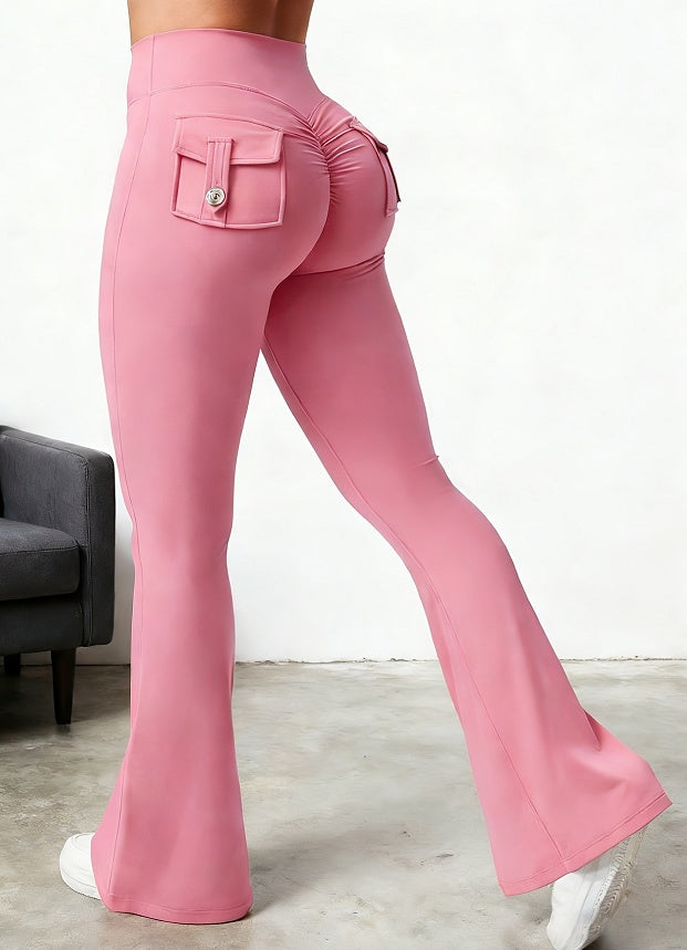 Yoga-Fitness-Hosen mit Schlag und Taschen, Ins Fashion, schmale hohe Taille, Sporthosen, Scrunch Butt Booty Workout Lifting Leggings