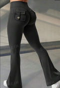 Yoga-Fitness-Hosen mit Schlag und Taschen, Ins Fashion, schmale hohe Taille, Sporthosen, Scrunch Butt Booty Workout Lifting Leggings