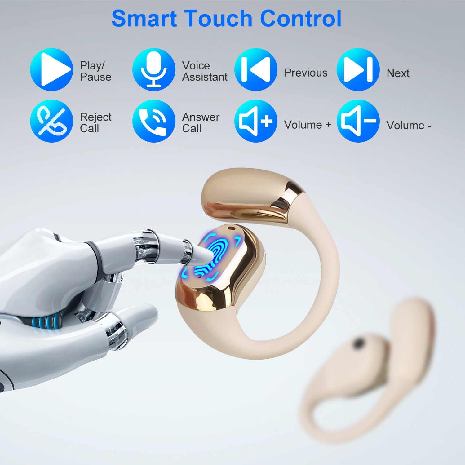 1 ensemble d'écouteurs sans fil à oreille libre V5.4 avec crochets d'oreille, étui de chargement à affichage LED, étanchéité IPX5, autonomie en veille de 300 heures, commandes tactiles, écouteurs de sport stéréo pour l'entraînement et la course à pied