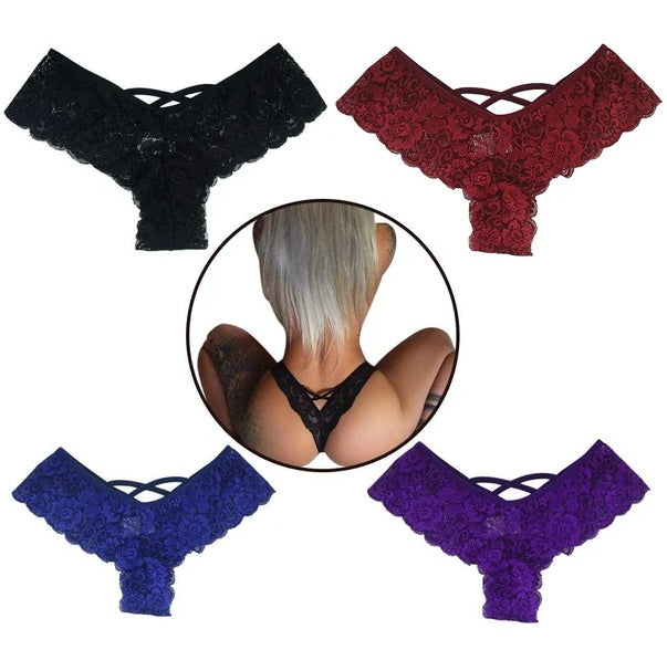4er-Pack Damen Sexy Spitze Unterwäsche Dessous Höschen G-String Tanga Übergröße