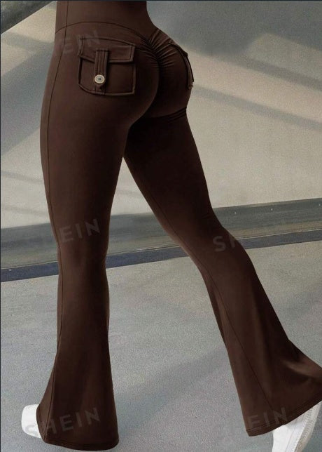 Yoga-Fitness-Hosen mit Schlag und Taschen, Ins Fashion, schmale hohe Taille, Sporthosen, Scrunch Butt Booty Workout Lifting Leggings