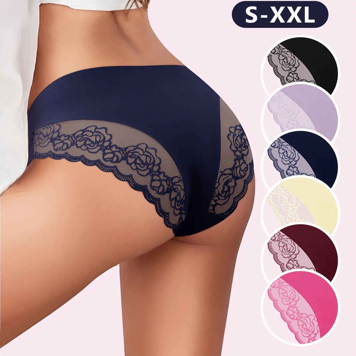 6er Pack Mehrfarbige Sexy Spitzen-Dreieckshöschen, niedrige elastische Taille, modische Damen-Po-Lifting-Unterwäsche, Patchwork-Spitze