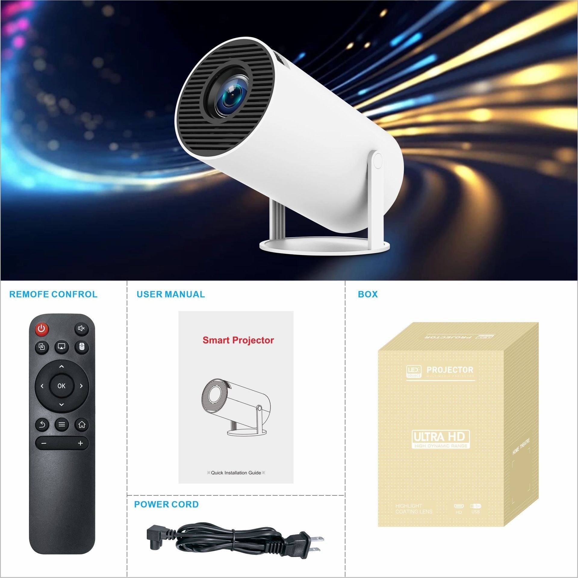 HY300 Pro Premium Smarter Tragbarer Projektor – Dual-Band Wi-Fi 6, Bluetooth 5.0, Automatische Trapezkorrektur & 180° Einstellbarer Winkel für Heimkino