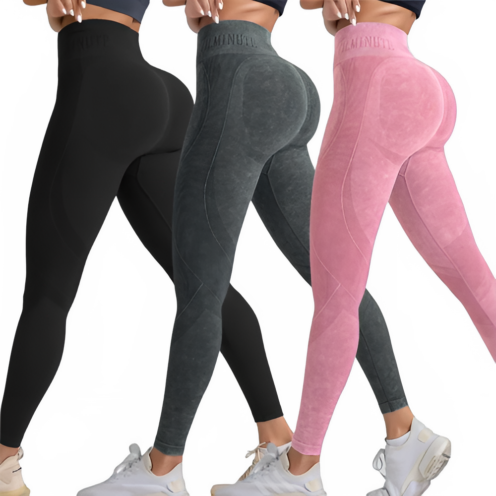 Nahtlose Damen-Gym-High-Waist-Yogahose, Hüftstraffung, Outdoor-Sport, enge Taille, Buchstabe, Sandgewaschene Hose, Trainings-Yoga-Leggings